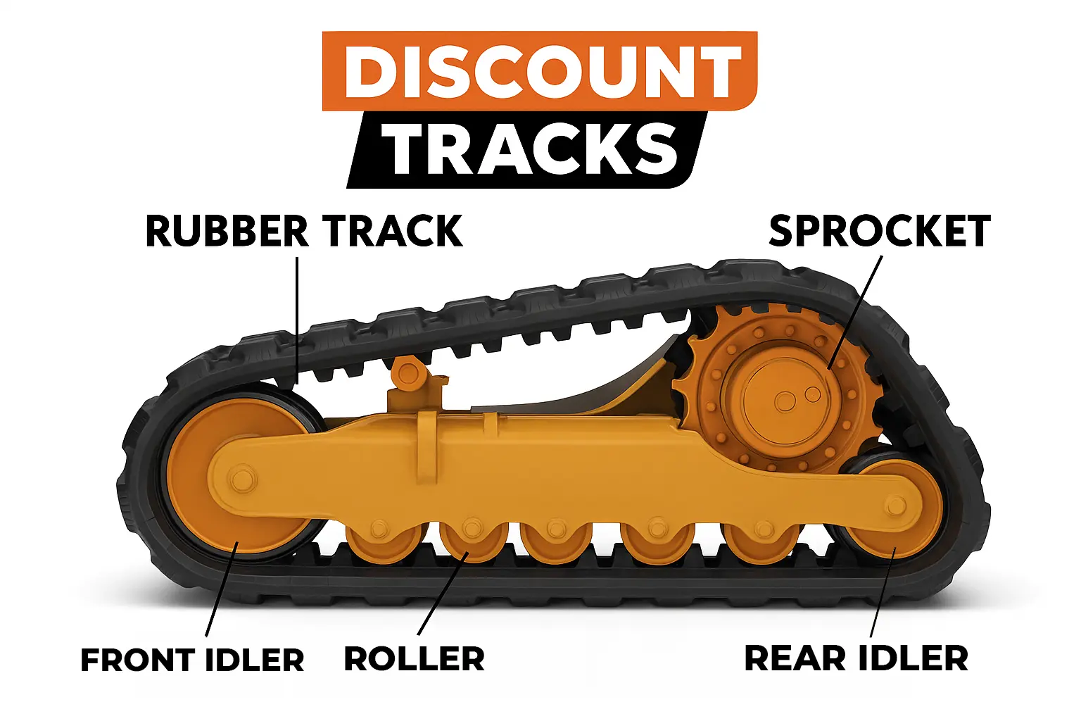 Case TR340 Front Idler Assembly 1 Diagram of a Skid Steer undercarriage highlighting the front idler and other components.